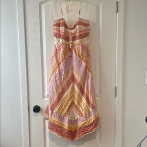 Vibrant Striped Halter Midi Dress in Pink and Orange